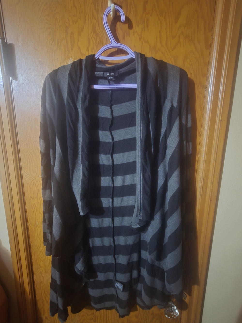 A.John Hooded Open-Front Striped Cardigan Sweater - Black & Gray